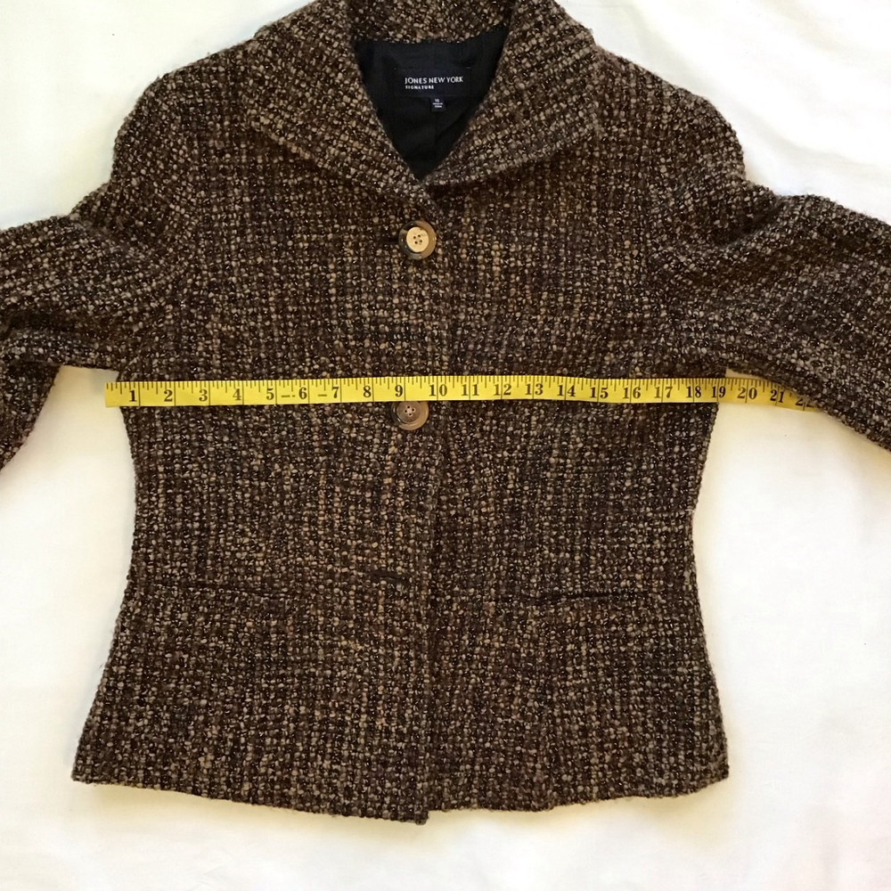 Jones New York Women Vintage Brown & Black Tweed Business Blazer Jacket Size 10 - Picture 8 of 11